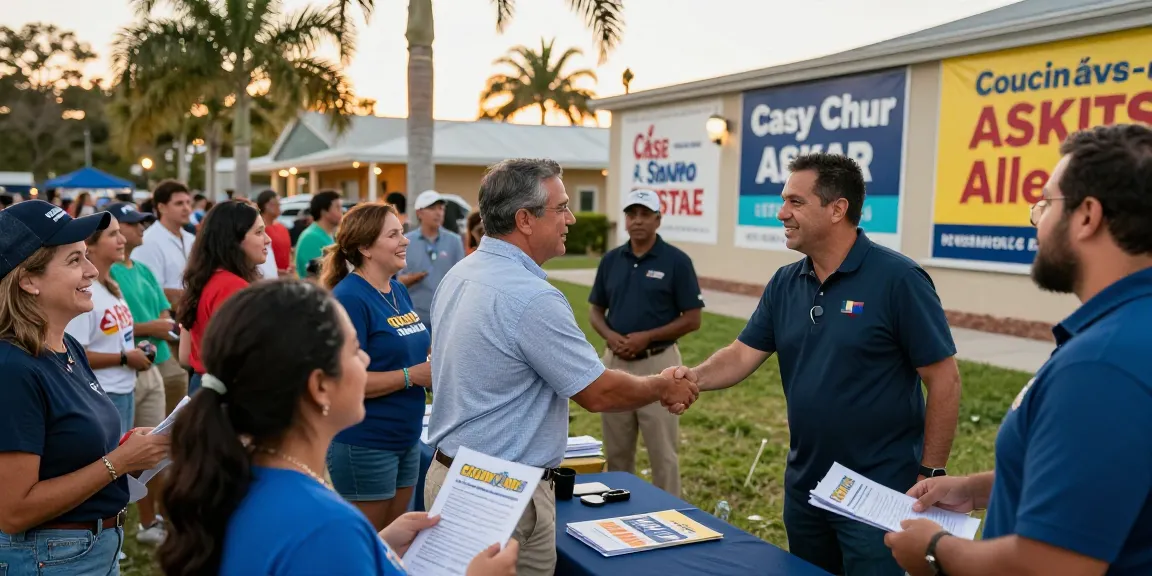 Casey Askar interacting with a diverse audience at a Florida community event.