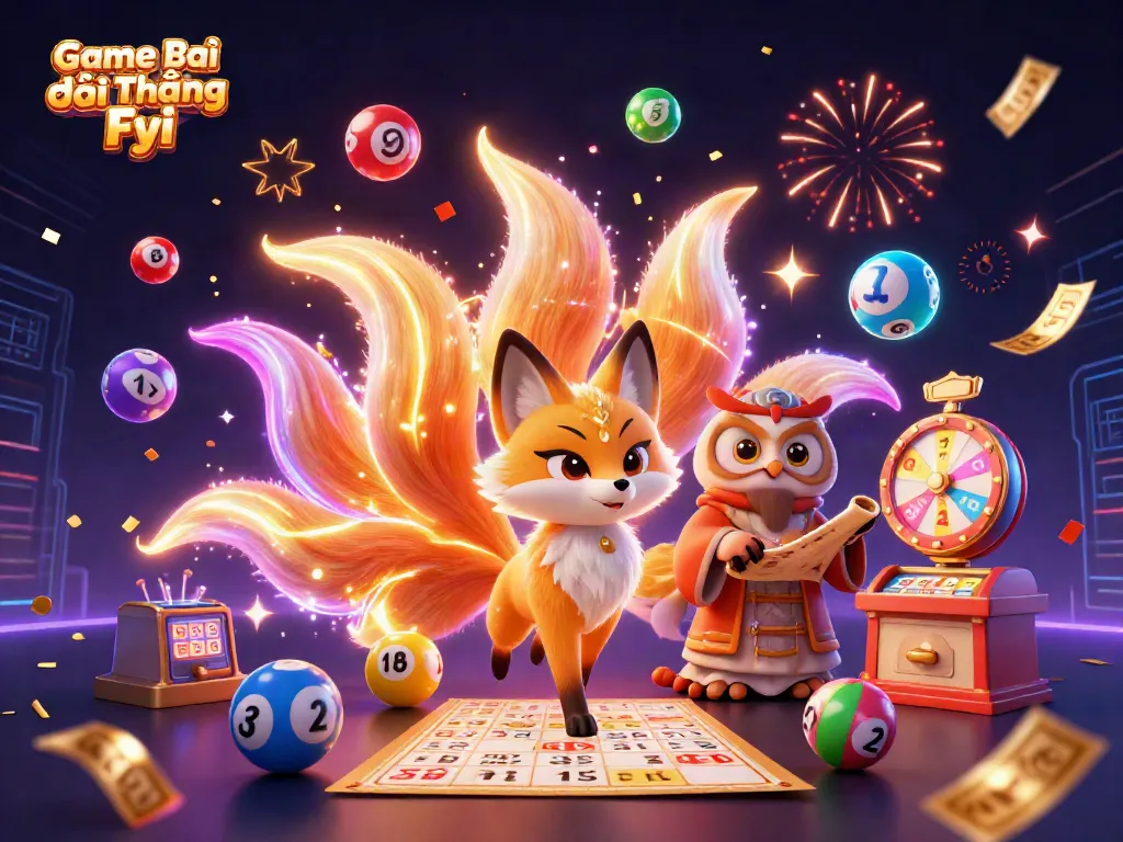 Experience the vibrant world of Game Bài Đổi Thưởng Fyi with colorful lottery elements and enchanting characters.