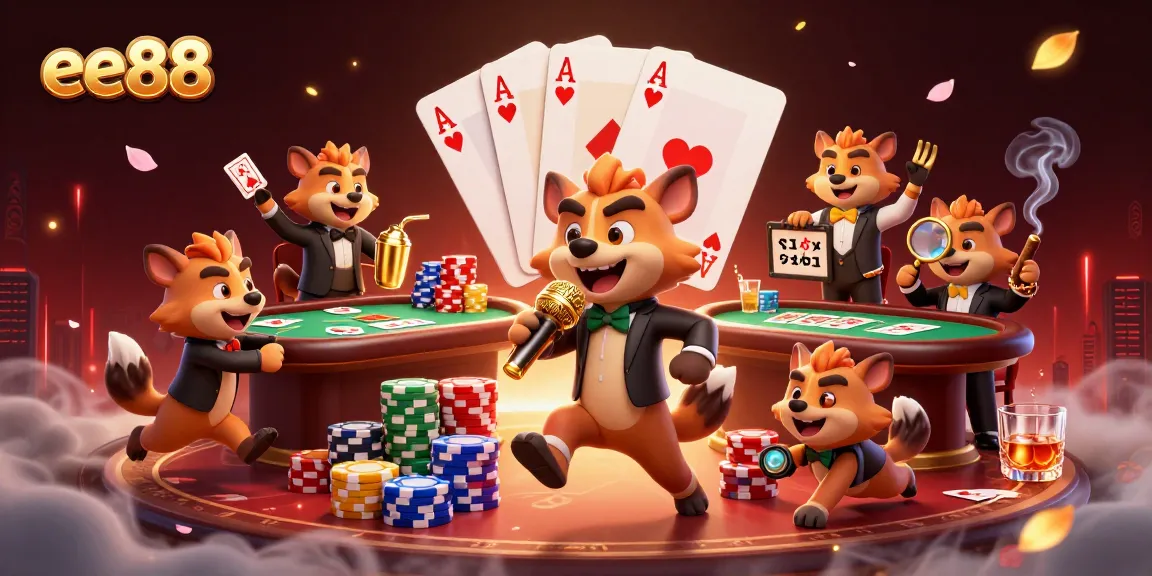 Experience ee88's unique comedic casino atmosphere with hyenas in a vibrant 3D scene.