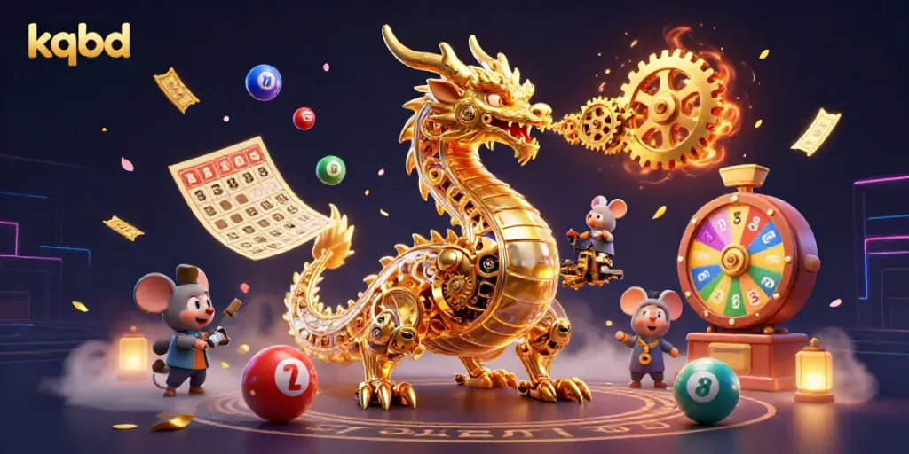 Experience kqbd excitement with a golden dragon unleashing gears amidst dynamic lottery elements.