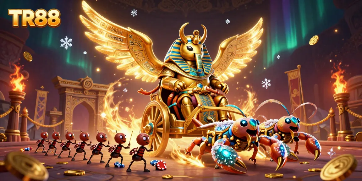 Engage in thrilling TR88 online entertainment with our unique golden scarab and scorpion scene.