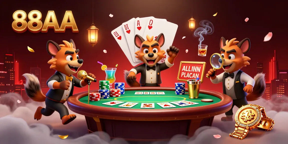 Experience the excitement of 88AA with a lively comedy casino scene, featuring hyenas as entertainers and gamblers.