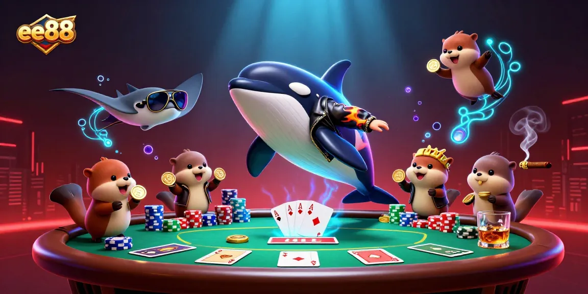 Engage in thrilling ee88 casino action with cartoon characters in a vibrant 3D ocean scene.