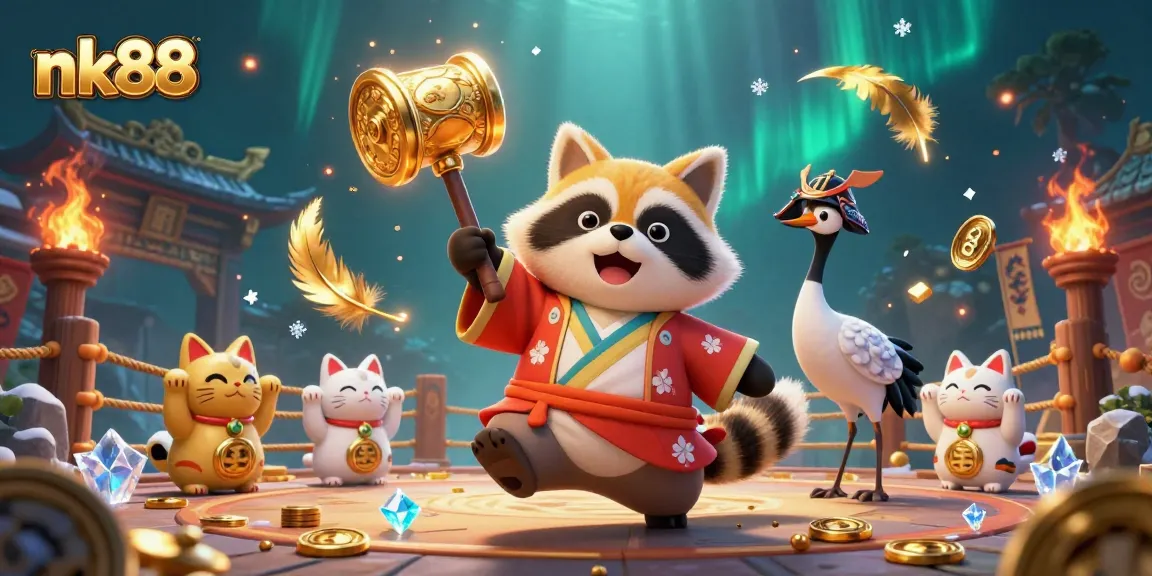 Engage with nk88's vibrant 3D illustration representing traditional Japanese gambling culture
