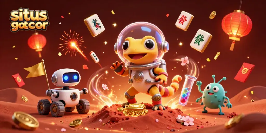Engage in situs slot gacor excitement with a Martian gecko discovering a golden casino.