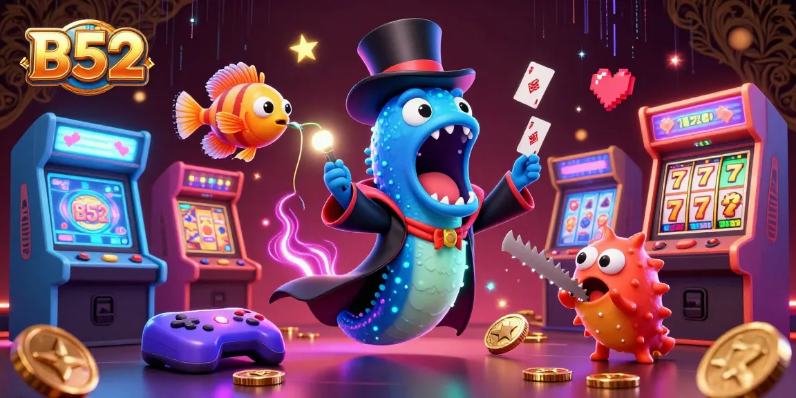 B52 gaming scene showcasing a bioluminescent eel performing card tricks with vibrant casino elements.