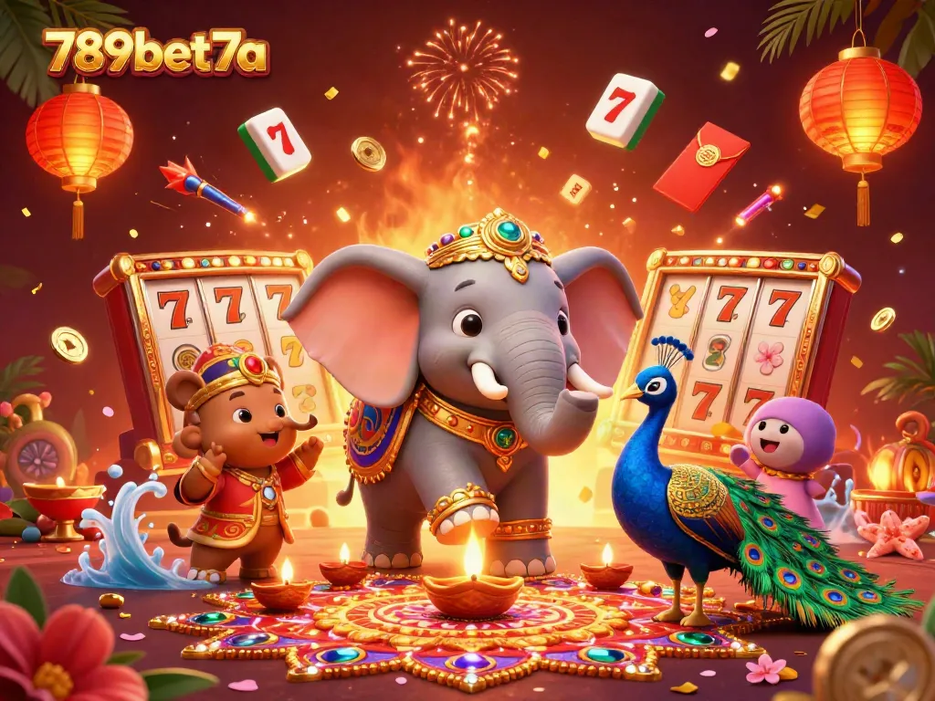 Experience thrilling gameplay at 789bet7a with vibrant visuals of slot games and festive elements.