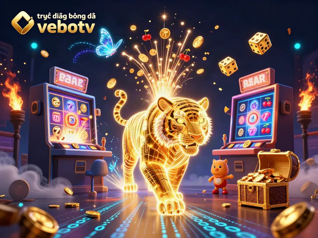 Experience the excitement of trực tiếp bóng đá vebotv with stunning visuals of a golden tiger and casino elements.