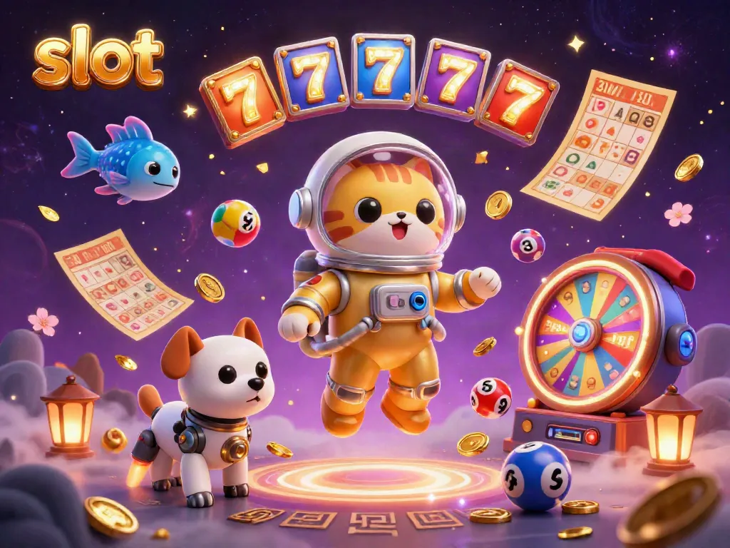 Experience exciting slot action with a golden space cat astronaut and dynamic casino elements.