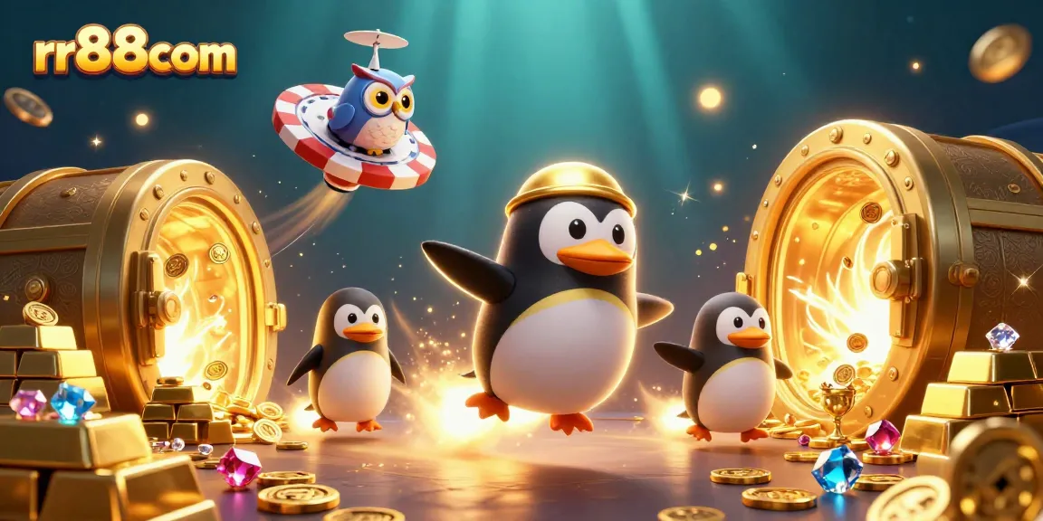 Experience rr88com in a colorful casino-themed space adventure with a golden penguin.