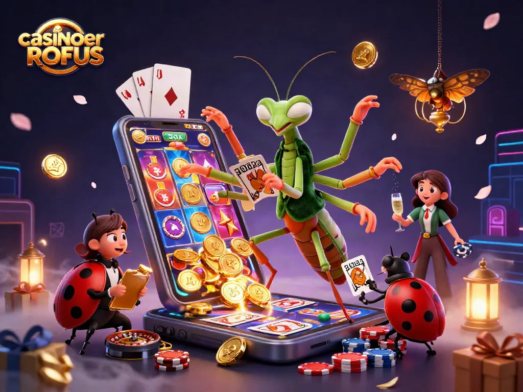 Engage with casinoer uden ROFUS in an electrifying 3D illustration featuring vibrant characters and gaming elements.