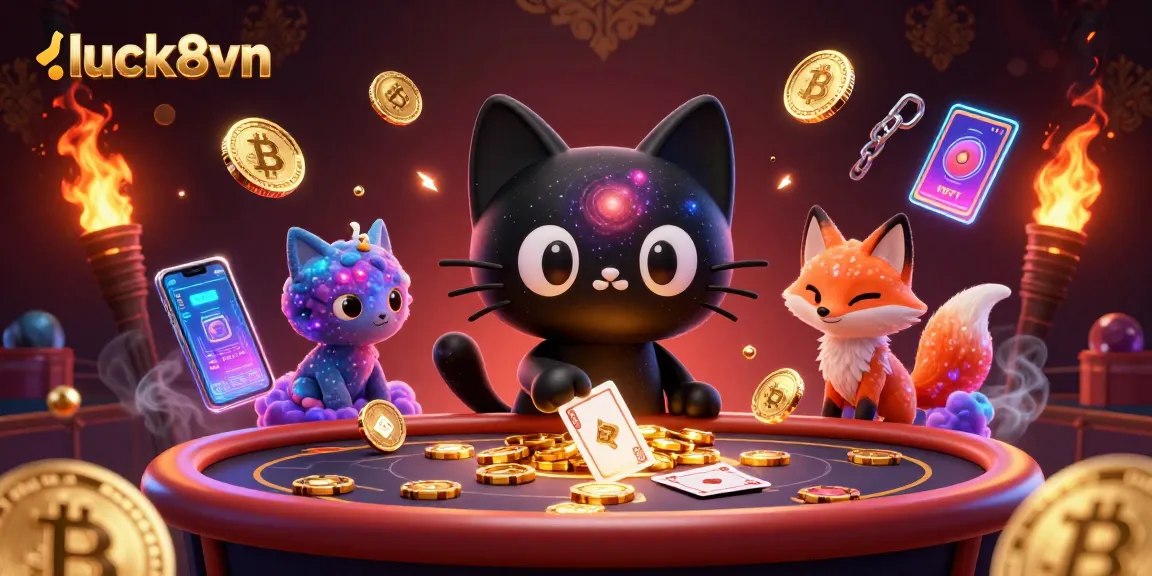 Experience excitement at luck8vn's cosmic casino table with captivating characters and vibrant elements.