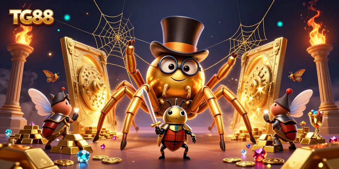 Join the adventure at TG88 as a golden tarantula spins wealth in a vibrant casino scene.