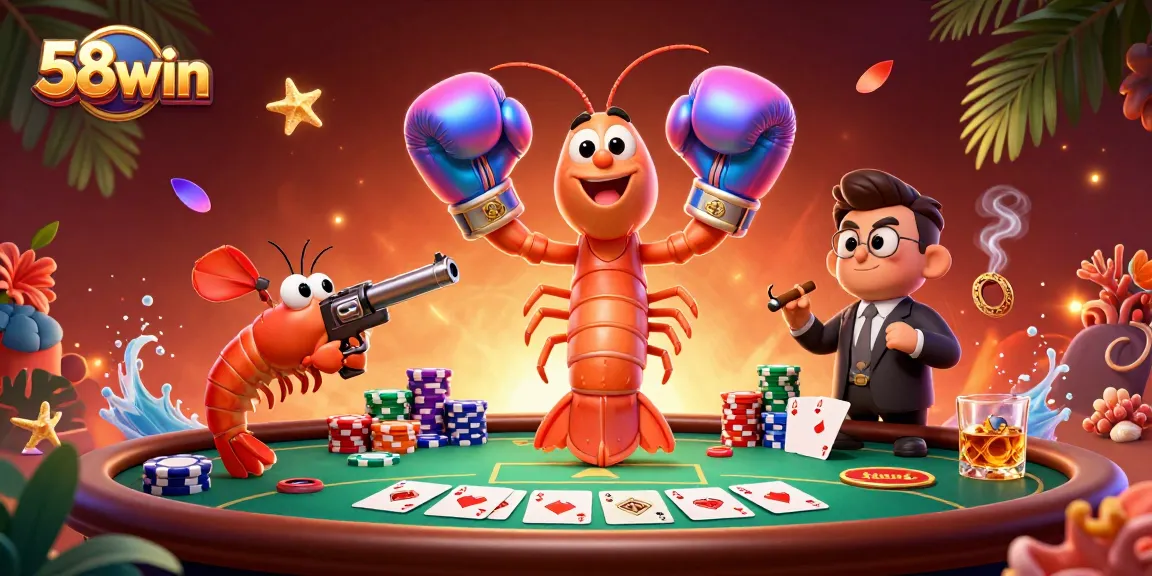 Experience the thrill of 58win poker with cartoon ocean characters at a vibrant casino table.