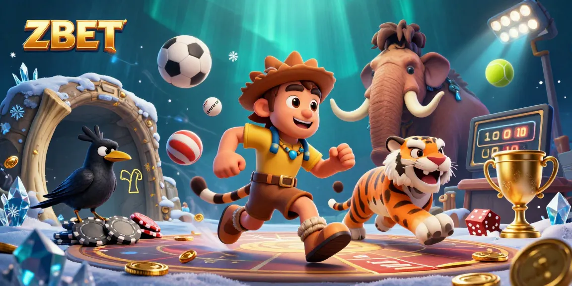 ZBET gaming duo conquering a prehistoric casino with dynamic sports elements.