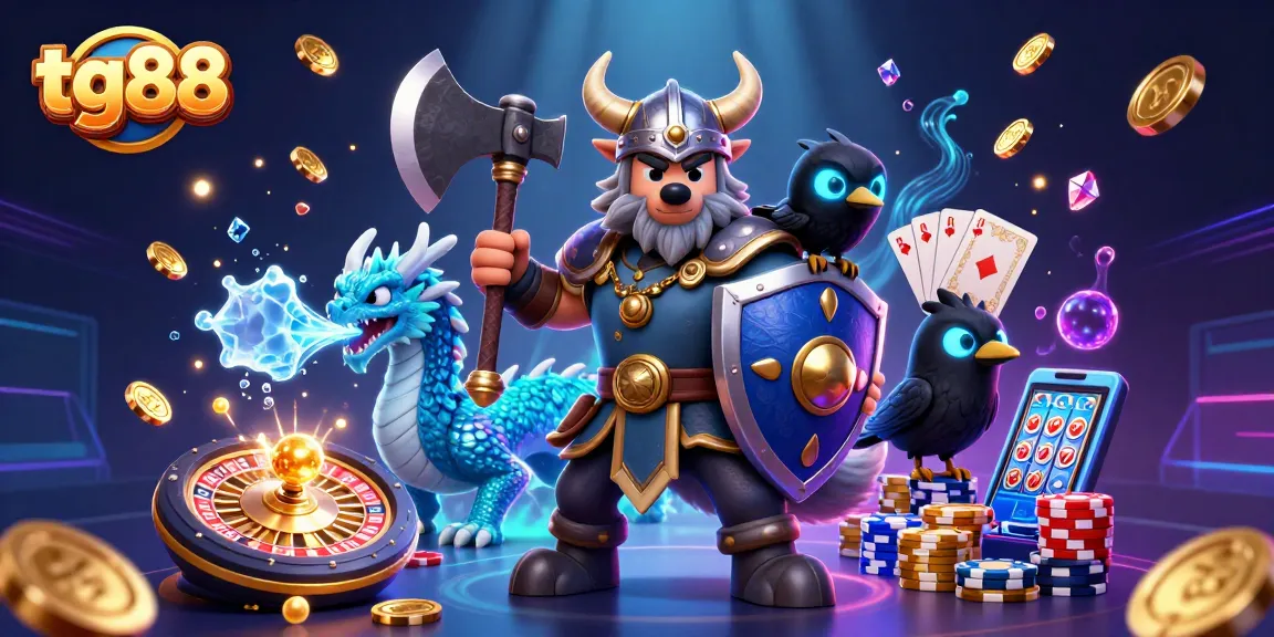 Spin the reels at tg88 with vivid gaming illustrations featuring Viking warriors and dragons.