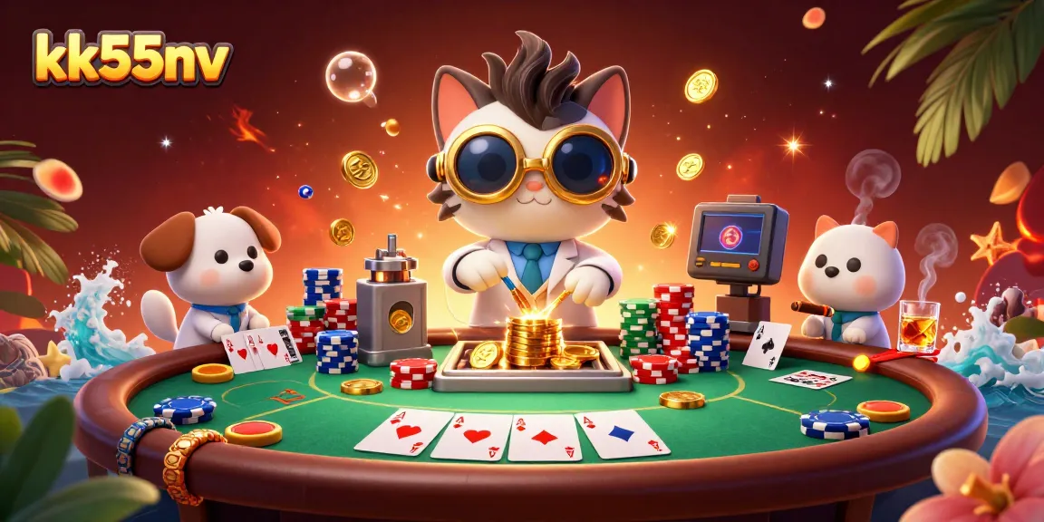 Engage in thrilling gameplay with KK55NV's vibrant casino illustration featuring poker excitement.