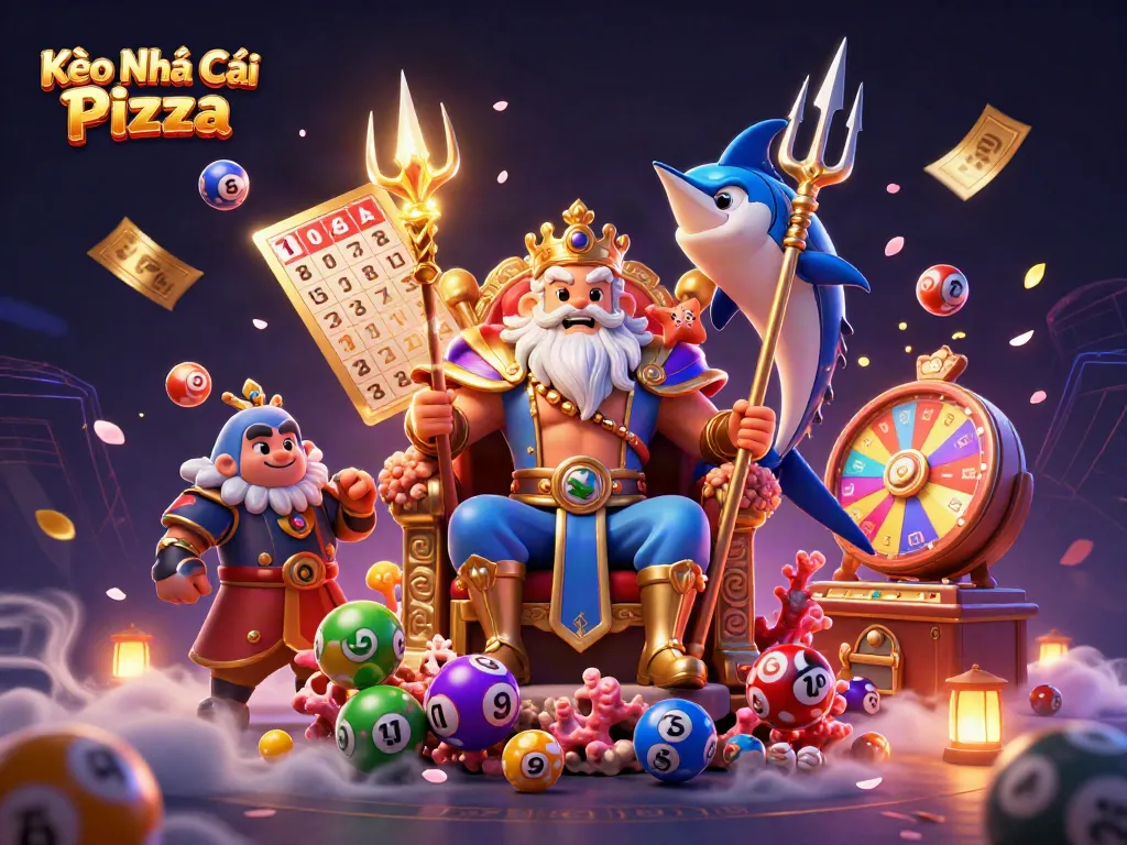 Experience the excitement of Kèo Nhà Cái Pizza with vibrant casino elements and dynamic characters.