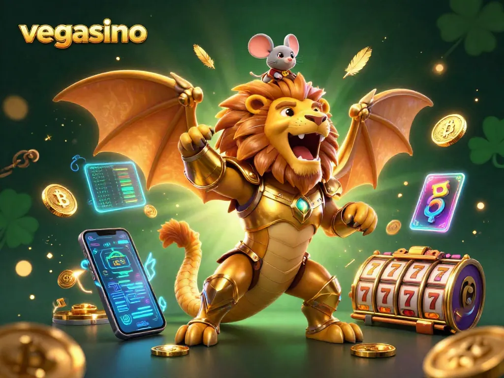 Engage with vegasino's captivating 3D illustration showcasing gaming elements and cryptos.