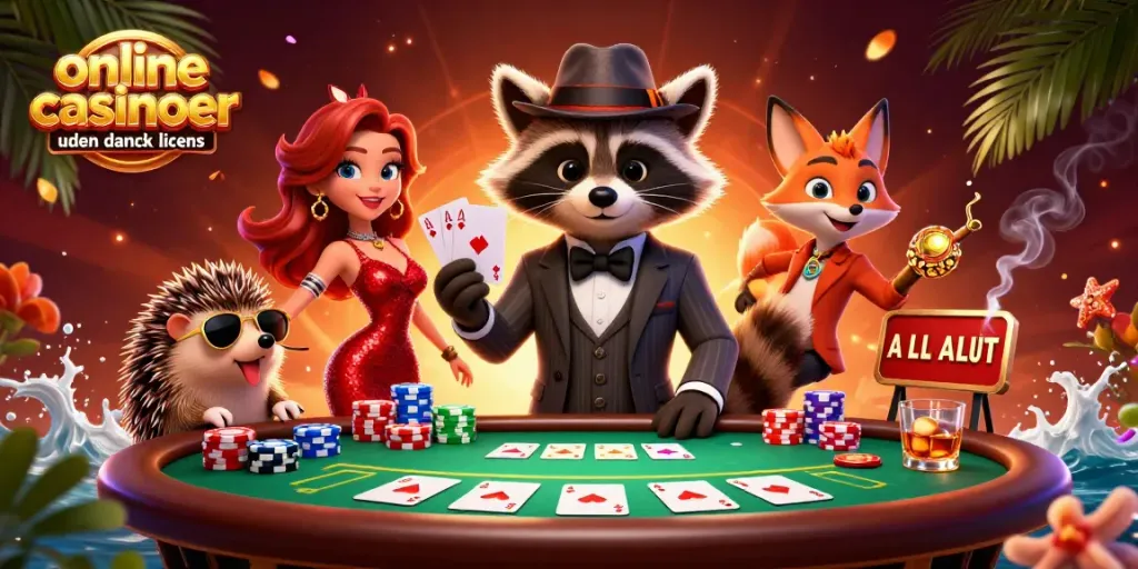 Experience the excitement at online casinoer uden dansk licens with lively characters in a 3D casino setting.