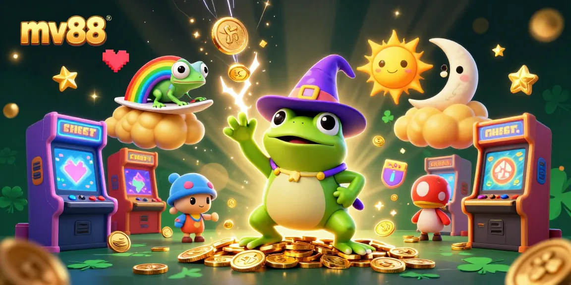 Win big with mv88 in an enchanting 3D casino illustration featuring magical characters.