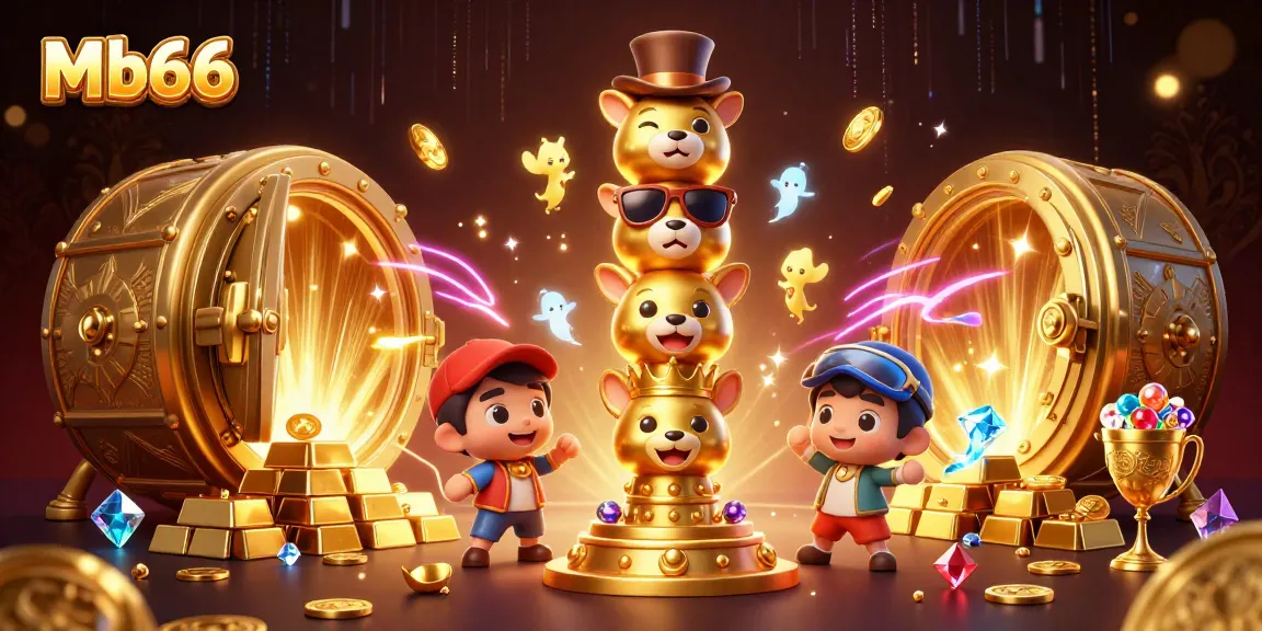 Experience the thrill of Mb66 with a dynamic 3D casino scene showcasing exciting game elements and a golden totem character.
