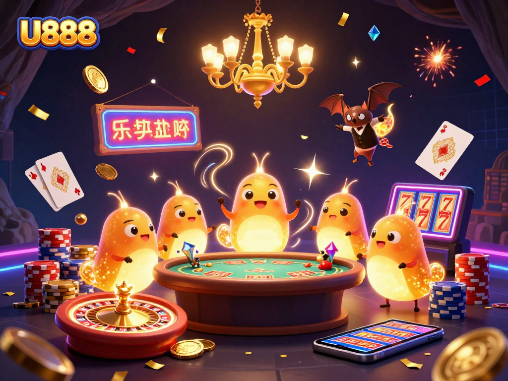 Experience the thrilling U888 casino with glowing glowworms, vibrant games, and dazzling effects.